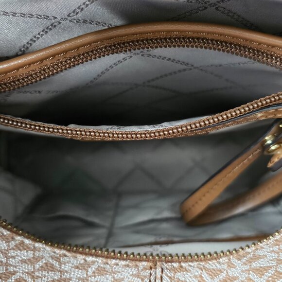 Michael Kors Rhea Medium Signature Logo Colorblock Brown Tan Backpack Bag COA - Picture 4 of 16